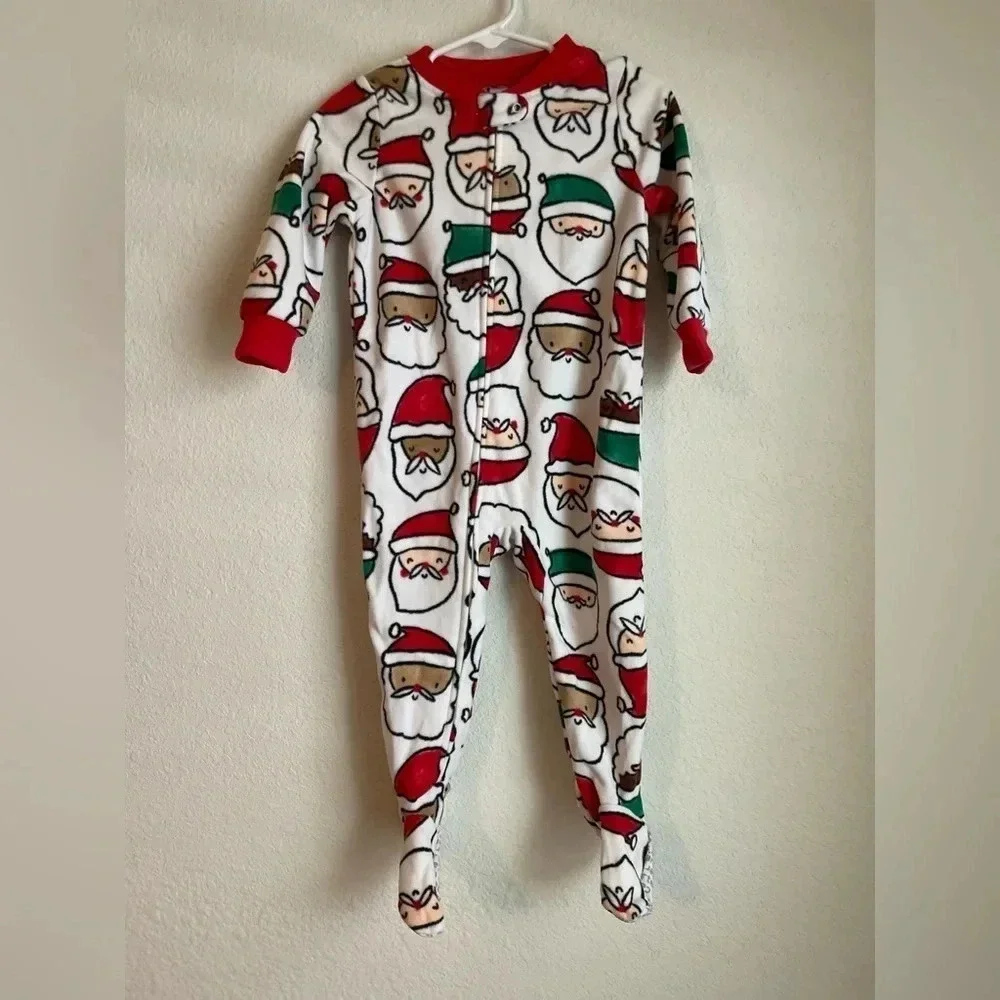 Carters baby fleece footie Santa print red and white pajamas size 18 months